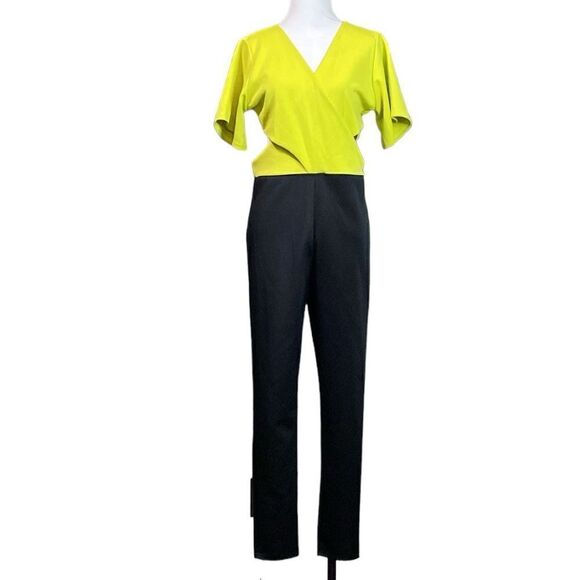 NWT Missguided Cut out wide sleeve jumpsuit Lime Green black - Picture 1 of 12